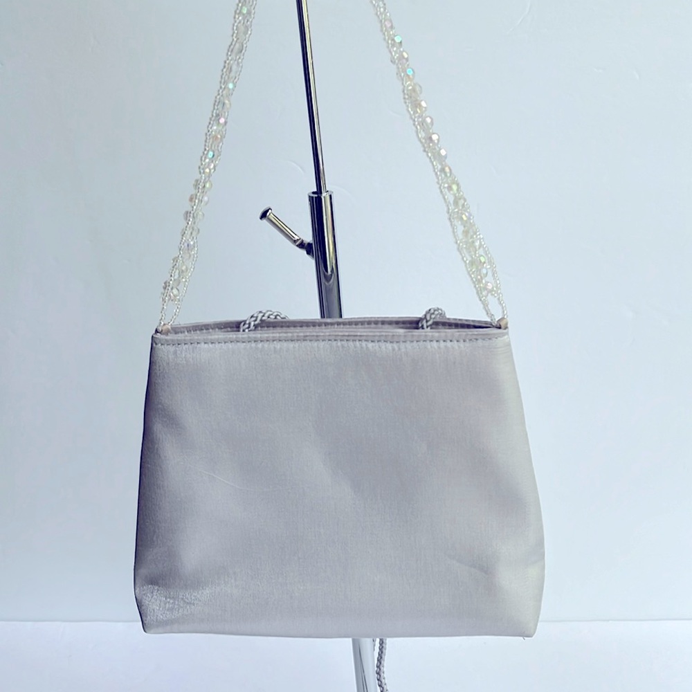 Silver Satin Evening Bag Clutch Shoulder Bag Handbag Mini Bag NWT